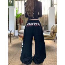 批发2025美式复古字母印花休闲裤秋季男女宽松休闲ins长裤