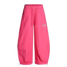 批发美式速干阔腿双杠休闲舞蹈运动裤女2025年夏季新款宽松降落伞兵裤