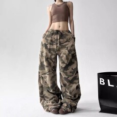 批发原版布料对原色工装裤女夏季新款高腰宽松高个子宽松休闲长裤