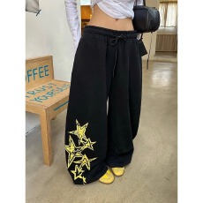 批发美式街舞潮牌印花爵士jzza辣妹宽松阔腿休闲裤女运动裤嘻哈街舞裤