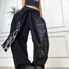 批发正华<b class='q'>棉</b>55<b class='q'>棉</b>45涤复合280克火焰飘带长裤女夏爵士辣妹直筒休闲裤