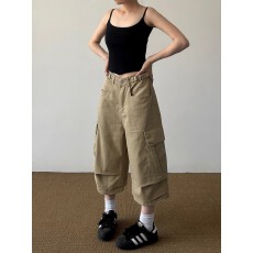 批发带扣环 洗水棉夏季潮<b class='q'>短裤</b>多口袋<b class='q'>七分裤</b><b class='q'>男</b>女美式宽松阔腿工装裤