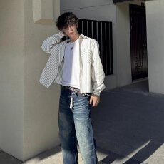 批发新款秋季条纹<b class='q'>衬衫</b>情侣<b class='q'>衬衣</b>长袖2025新款打底宽松外套男女寸衫潮流