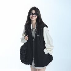 批发美式复古小众设计感机能风连帽<b class='q'>马甲</b><b class='q'>男</b>女潮牌休闲宽松坎肩背心外套