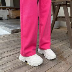 批发韩式高腰牛仔裤女玫红色裤子2025春秋火龙果宽松显瘦直筒垂感长裤