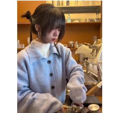 批发高质量鹿毛绒真实码数M-3XL慵懒风纽扣毛衣开衫<b class='q'>男</b>女翻领<b class='q'>针织衫</b>
