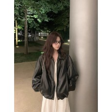 批发2025<b class='q'>街头</b>风甜酷辣妹皮衣夹克女秋季新款高级感宽松小众翻领外套