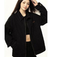 批发街头嘻哈刺绣翻领<b class='q'>牛仔</b>夹克男女款宽松做旧设计感扎染水洗褂子外套