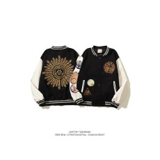 批发原版龙凤尼毛巾绣拼皮动物徽章秋冬男女宽松棒球<b class='q'>服</b>保暖夹克外套