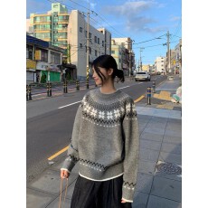 批发纯北极绒高质量秋冬款费尔岛提花<b class='q'>毛</b>衣女宽松慵懒风针织<b class='q'>衫</b>潮