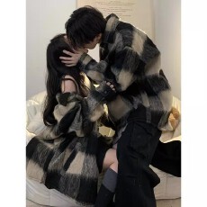 批发小香风复古格纹毛呢加厚西装领外套<b class='q'>男</b>女秋冬季情侣装休闲毛呢外套