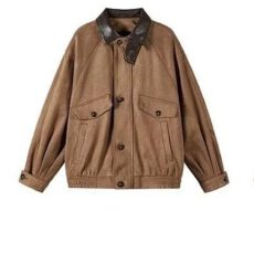 批发立领皮麂皮绒工装<b class='q'>夹克</b>大口袋工装外套水洗拼接翻领短款<b class='q'>夹克</b>