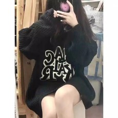 批发原版重磅毛巾绣小众毛衣女秋冬慵懒风设计感情侣套头针织衫上衣