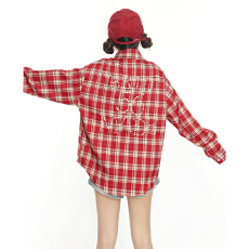 批发小杭还没吃饱原创美式复古钉珠<b class='q'>格子衬衫</b><b class='q'>男</b>女春秋新款情侣宽松外套