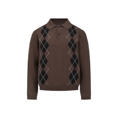 批发复古<b class='q'>宽松</b>菱形长袖衬衫男女百搭高级感日系打底翻领衬衣休闲潮