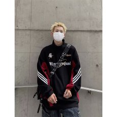 欧美拼接撞色长袖立领刺绣卫衣男女春秋季薄款美式高街polo衫外套