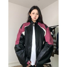 美式PU皮外套女秋冬季新款机车服加厚情侣夹克男