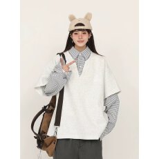 批发假两件美式复古拼接卫衣<b class='q'>男</b>女长袖<b class='q'>T</b><b class='q'>恤</b>宽松百搭青少年上衣潮