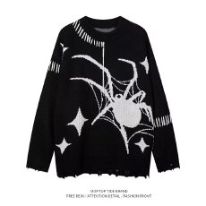 复古宽松破洞小众慵懒风蜘蛛长袖针织衫亚文化朋克毛衣男女款上衣