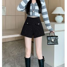 批发亮点星空呢2025春秋季小个子毛呢<b class='q'>高腰</b>A字<b class='q'>短裤</b>女辣妹阔腿