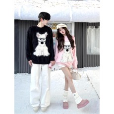 批发貂毛四公分刷毛情侣秋冬毛衣男女韩版宽松法式针织衫<b class='q'>外套</b>潮