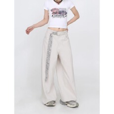 批发美式复古解构设计弯刀裤男女<b class='q'>情侣装</b>宽松休闲裤阔腿裤长裤春夏