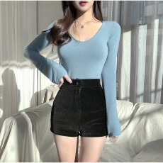 批发黑色灯芯绒短裤女2025秋冬新款外穿显瘦<b class='q'>韩版</b>高腰a字阔腿打底靴裤