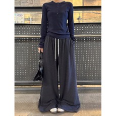 批发美式条纹阔腿休闲裤女2025秋冬新款<b class='q'>设计</b>感高腰直筒宽松显瘦运动裤