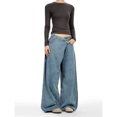 批发阔腿牛仔裤女2025年春<b class='q'>夏</b>新款浅色高腰宽松显瘦复古垂感窄版直筒裤