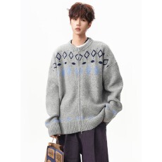 帛跃美式复古男女开衫外套秋冬新款毛衣休闲慵懒风圆领针织衫