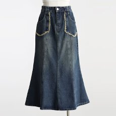 批发2025年<b class='q'>秋</b>季通勤蓝色高腰裙身鱼尾中长裙半身裙牛仔半裙