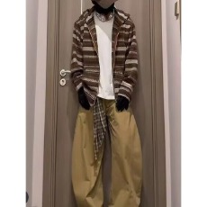 批发美式复古毛呢条纹开衫连帽卫衣外套<b class='q'>男</b>女慵懒风情侣休闲帽衫