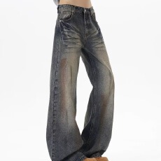 批发复古蓝高腰窄版直筒牛仔<b class='q'>裤</b>女秋季2025新款宽松<b class='q'>显瘦</b>休闲百搭阔腿<b class='q'>裤</b>