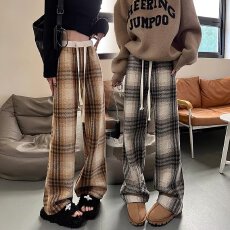 批发格子<b class='q'>阔腿裤</b>女2024秋冬季新款慵懒垂坠感宽松直筒<b class='q'>显瘦</b>休闲<b class='q'>裤</b>子