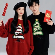 批发2025美式复古长袖圣诞毛衣男女款秋冬潮牌<b class='q'>时尚</b>轻奢百搭圆领<b class='q'>情侣</b><b class='q'>衫</b>