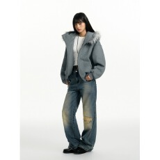 批发2025银河碎星拆卸毛领连帽加绒卫衣开衫女生秋季小众宽松保暖外套