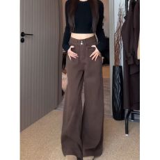 批发实价咖色美式复古阔腿美拉德<b class='q'>牛仔裤</b>女秋季新款百搭宽松拖地裤