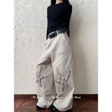 批发裤子女美式叠穿设计感阔腿裤褶皱宽松伞兵裤爵士舞<b class='q'>休闲</b>裤