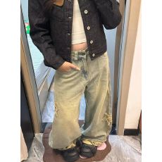 批发美式复古弯刀<b class='q'>牛仔裤</b>男女秋冬季新款高街宽松垂感显瘦阔腿长裤