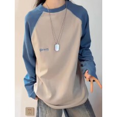 批发刺绣 280克双面德绒撞色常青打底衫女春秋保暖内搭长袖<b class='q'>情侣</b><b class='q'>卫衣</b>