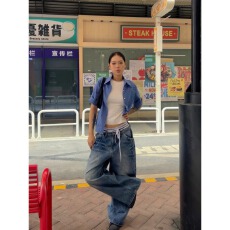 批发新款2026美式复古铆钉水洗闪电直筒宽松阔腿<b class='q'>牛仔裤</b>做旧设计<b class='q'>男</b>女潮