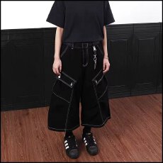 批发牛仔短裤<b class='q'>男</b>女2026夏季新款美式多口袋裤子宽松水洗阔腿七分裤简约