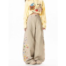 批发美式复古刺绣宽松弯刀裤<b class='q'>男</b>女春秋高街cleanfit休闲阔腿长裤