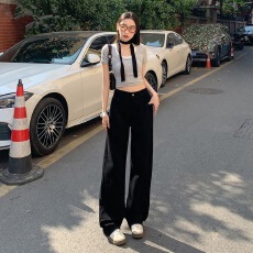 批发黑色直筒小个子<b class='q'>牛仔裤</b>女韩版高腰宽松显瘦阔腿拖地裤ins潮流学生