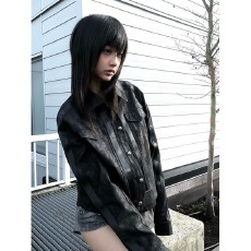 批发亚文化黑色正肩外套<b class='q'>女</b>春季新款血管纹麂皮夹克合身短款上衣视觉系