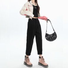 批发黑色休闲<b class='q'>裤</b>女2026新款春秋季牛仔<b class='q'>裤</b>子宽松显瘦高腰弹力夏款<b class='q'>哈伦</b><b class='q'>裤</b>