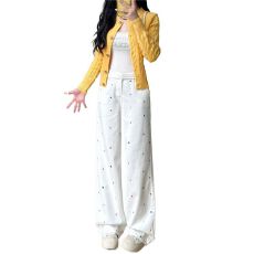 批发多巴胺<b class='q'>胖</b>mm<b class='q'>高腰</b>春夏季白色刺绣阔腿牛仔裤女宽松显瘦拖地直筒裤