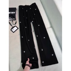 批发美式高街十字印花卫裤男女<b class='q'>春</b>季宽松直筒阔腿裤子高级感显瘦微喇裤