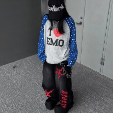 批发格纹五角星贴布绣弯刀牛仔裤女美式潮牌显瘦宽松阔腿裤