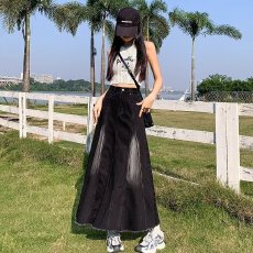 批发<b class='q'>大码</b>胖mm韩版复古牛仔半身裙女2026春秋女装伞裙子显瘦a字大摆裙